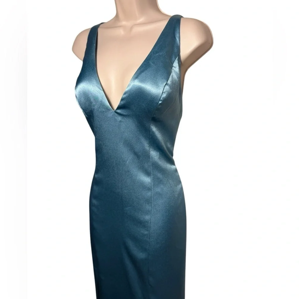 Aidan by Aidan Mattox Womens Blue Satin Evening Sheath Dress Gown size 6 - Picture 9 of 17